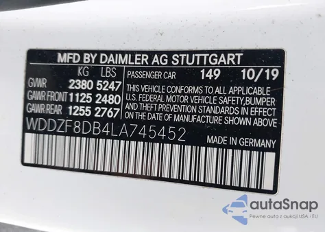 2020 Mercedes-Benz E 350 z USA, uszkodzony, nr VIN WDDZF8DB4LA745452